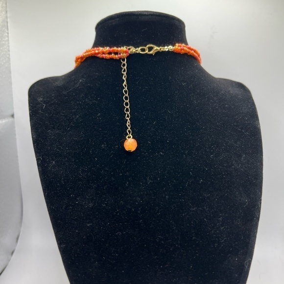 ORANGE Seed Necklace with Enamel Orange Blossoms - Picture 4 of 10